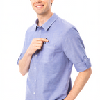 Thumbnail image #1 for Chef Works Oxford SES01-BLU-M Blue Poly/Cotton Utility Chef Shirt, Long Sleeve, Snap-Front, Medium