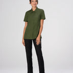 Thumbnail image #1 for Chef Works SBU01W-MIL-L Women's Short-Sleeve Kitchen Work Shirt, Military Green, Snap Front, Mesh Back