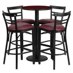 Thumbnail image #1 for Flash Furniture RSRB1038-GG Round Table and 4 Bar Stool Set, 24" Diameter x 42"H, Mahogany Laminate, Burgundy Vinyl Seats