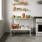 Thumbnail image #2 for Flash Furniture NH-WT-3048-CAS-GG Portable Stainless Steel Prep and Work Table, 48"W x 30"D, 18-Gauge Top, Galvanized Undershelf