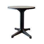Thumbnail image #1 for Grosfillex Omega US284746 Indoor/Outdoor Round Restaurant Table, 28" Diameter, Dining Height, Brushed Metal Top, Charcoal Resin Base