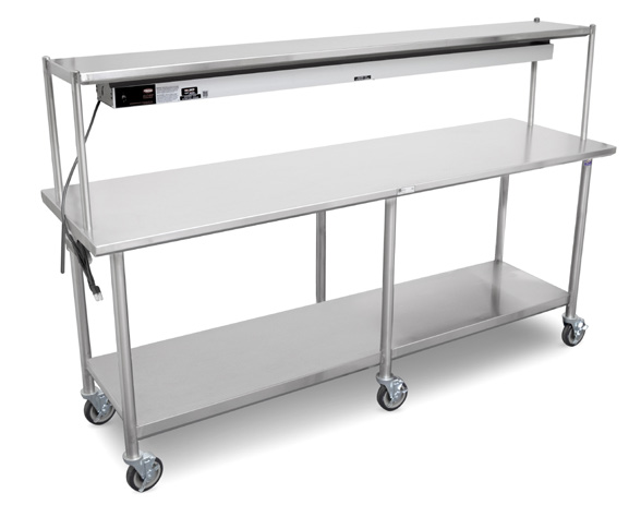 Product image #6 for John Boos Mobile Stainless Steel Expediting Work Table with Infrared Food Warmer, Overshelf, and Locking Casters, 84 x 24 x 54 Inches