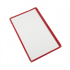 Thumbnail image #1 for CAC China MCP1-914RD Vinyl Booklet Menu Cover, 1-Pocket, 8-1/2" x 14", Clear Double-Sided View, Brass Corners, Red Trim Case of 100