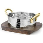 Thumbnail image #1 for Tableware Solutions USA Creative Table TWS-CASHAM14 Hammered Stainless Steel Casserole, 20 oz, 5-3/8", with Wooden Underliner