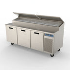 Thumbnail image #1 for Randell Food Preparation RP83CRR-N22 Refrigerated Raised Rail Prep Table, 3-Section, 3 Doors, 83" W, Side-Mounted Self-Contained