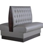 Thumbnail image #1 for ATSMFG ATS AT&S-QAD-W42-BT-GRY MFG Double Restaurant Booth, Gray Button-Tufted Upholstery, Dark Walnut Wood Caps, Walnut Laminate Kick Plate
