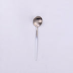 Thumbnail image #1 for Kadra Kitchenware Vikko Dine VF-TS10-VWSO Demitasse Tea Spoon, Two-Tone Ombre White and Silver, Brushed 18/10 Stainless Steel Case of 12