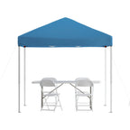 Thumbnail image #1 for Flash Furniture JJ-GZ88183Z-4LEL3-BLWH-GG 8' x 8' Blue Pop-Up Canopy, 6' Folding Table and 4 White Folding Chairs Set