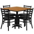 Thumbnail image #1 for Flash Furniture HDBF1015-GG 36" Square Table and 4-Chair Set, 30" High, Natural Laminate, Black Vinyl Ladder-Back Chairs