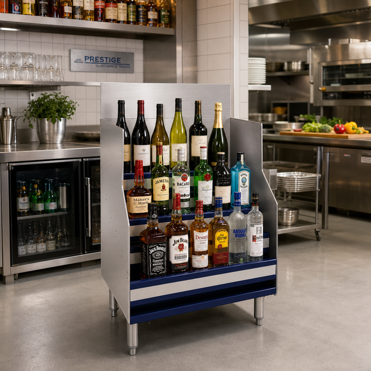 Product image #2 for Advance Tabco Prestige 30-Inch Freestanding Stainless Steel 5-Step Liquor Bottle Display Unit