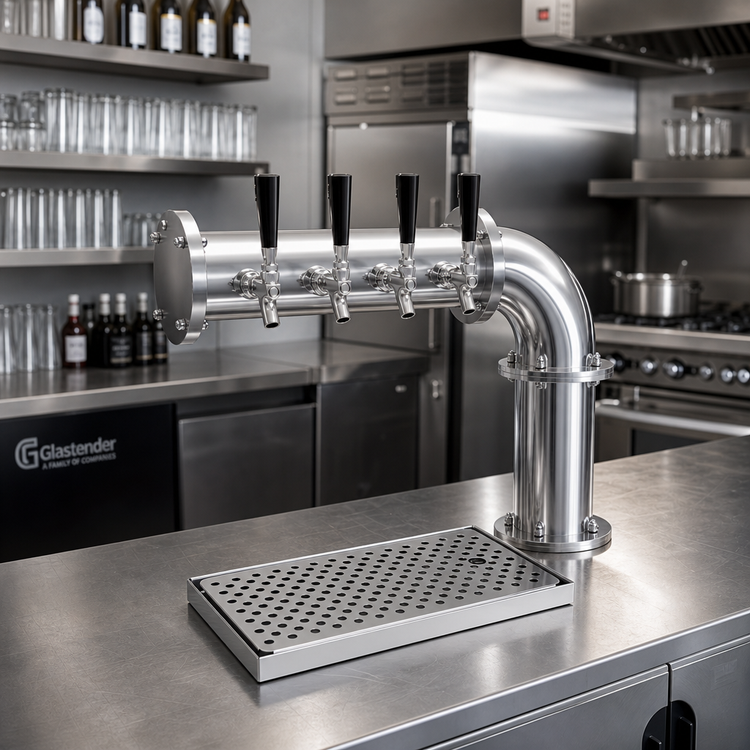 Product image #3 for Glastender Countertop Pipe Cantilever Draft Dispensing Tower with 4 Stainless Steel Faucets, Air-Cooled