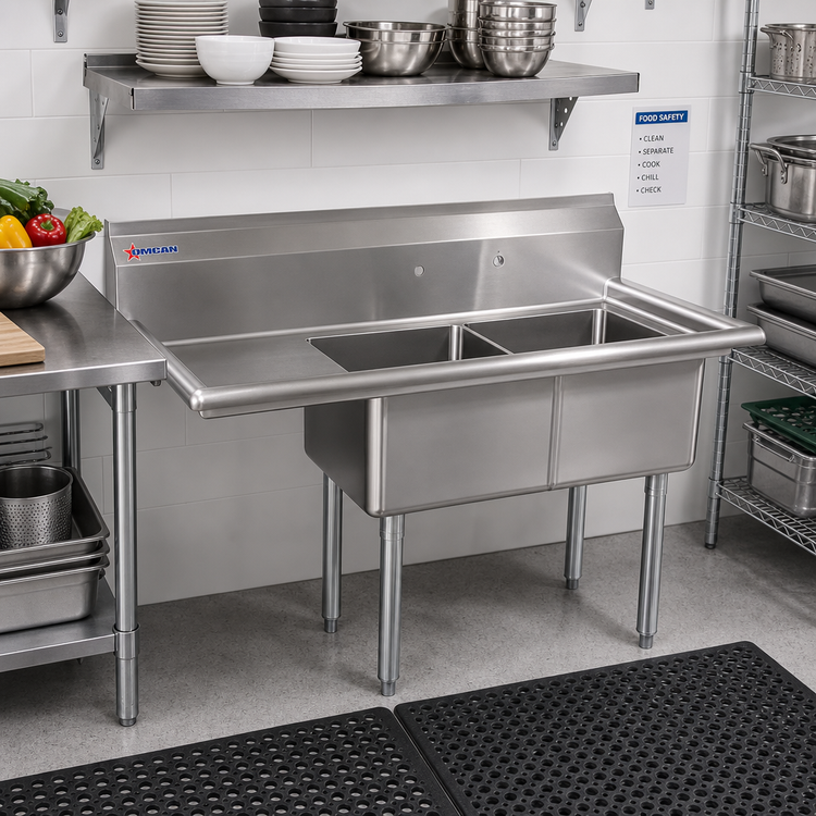 Product image #2 for Omcan USA 2-Compartment Pot Sink with Left-Hand Drainboard, 18 x 18 x 11 Inch Bowls