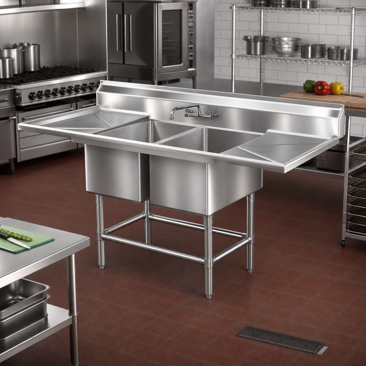 Product image #2 for Eagle Spec-Master FN Series Two-Compartment Stainless Steel Sink with Dual 18-Inch Drainboards