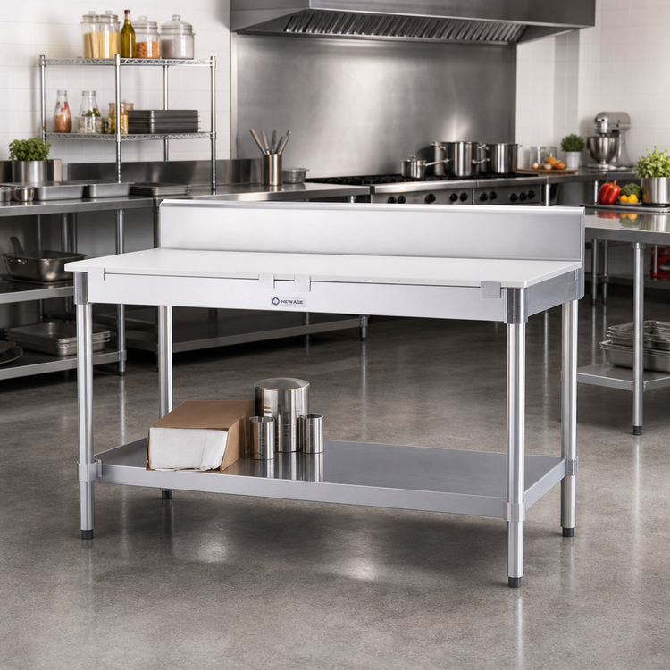 Product image #2 for New Age 72-Inch x 30-Inch Poly Top Work Table with 6-Inch Backsplash and Open Aluminum Base