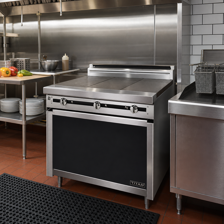 Product image #2 for Titan JTRH-3HT 36-Inch Gas Heavy Duty Range with (3) Hot Tops and Cabinet Base