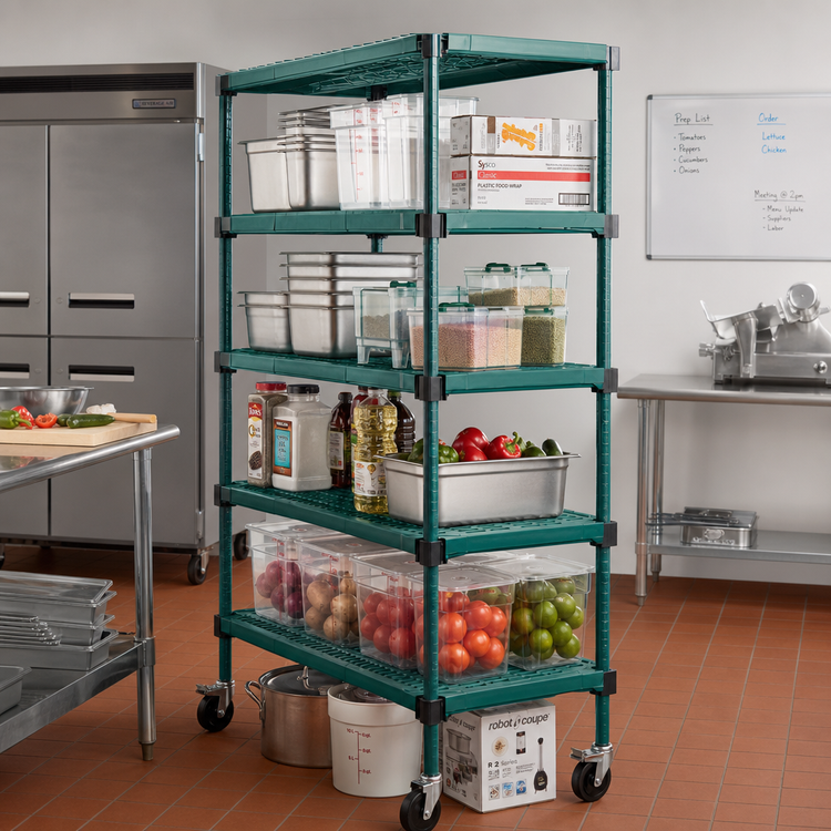 Product image #2 for QuadPlus Mobile 5-Tier Wire Shelving Starter Unit, 60W x 18D x 74H, Green Epoxy Finish