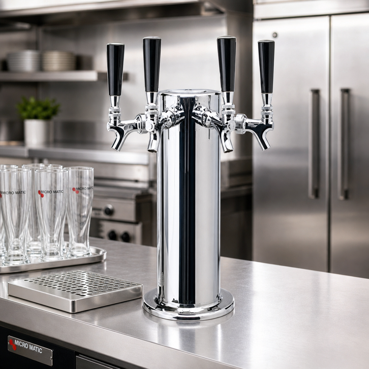 Product image #2 for Micro Matic 4-Faucet Countertop Glycol-Cooled Stainless Steel Draft Beer Tower