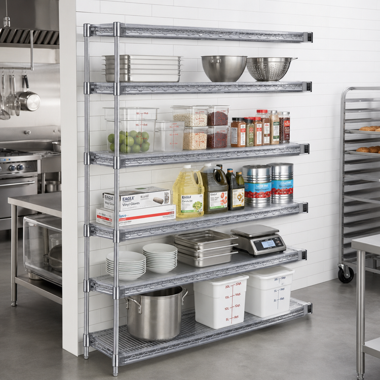 Product image #2 for Eagle Group 5-Tier 72"W x 21"D x 74"H Chrome-Plated Wire Add-On Shelving Unit