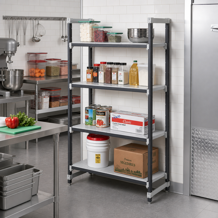 Product image #2 for Cambro Camshelving Elements XTRA 4-Tier Solid Stationary Starter Polymer Shelving Unit, 24 x 21 x 64 Inch, Speckled Gray