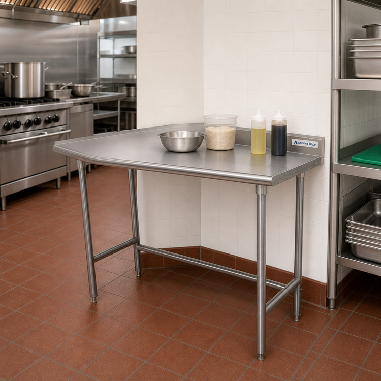 Product image #2 for Advance Tabco 30" x 30" Stainless Steel Corner Work Table with 1-1/2" Rear Splash