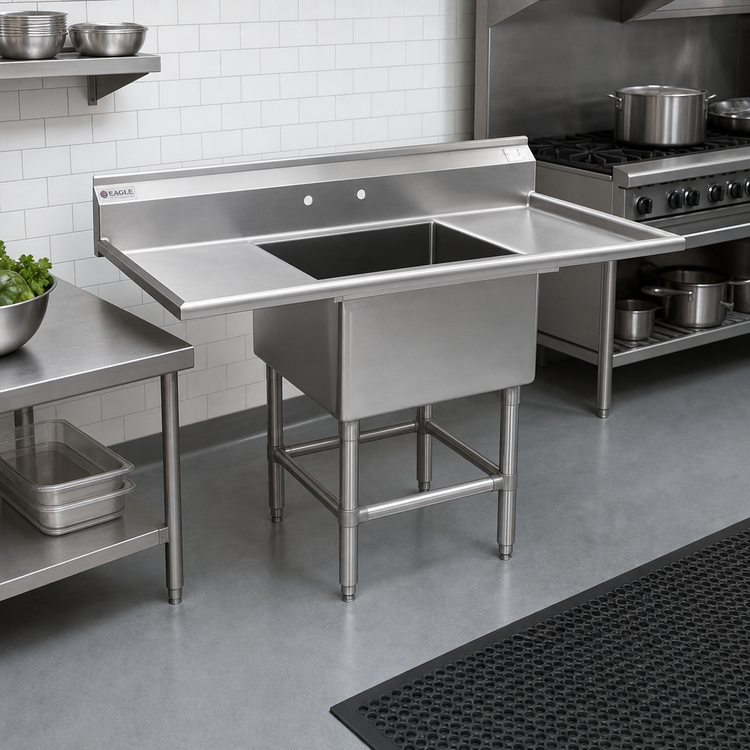 Product image #2 for Eagle Group Spec-Master FN Series One-Compartment Sink with 24-Inch Left Drainboard, 14-Gauge Stainless Steel, 47-1/2 Inch Wide