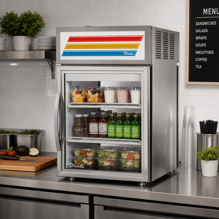 Product image #2 for True Pass-Thru Countertop Glass Door Refrigerated Merchandiser, Stainless Steel, 24 Inch, 1/5 HP