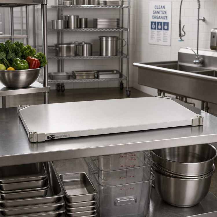 Product image #2 for Metro Super Erecta 42"W x 18"D Solid Type 304 Stainless Steel Shelf, Autoclavable/Cart-Washable