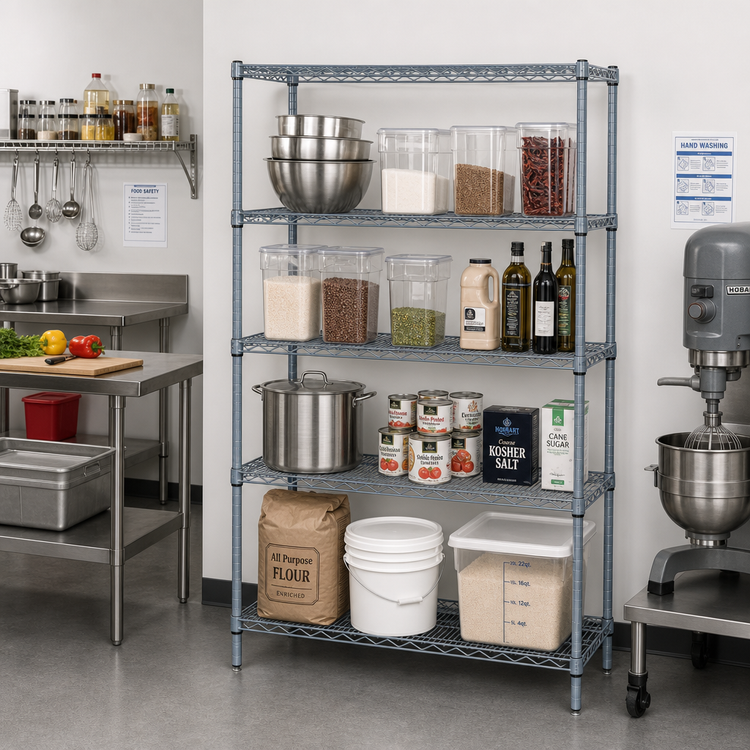 Product image #2 for Quantum 72W x 36D x 63H Wire Shelving Starter Unit, 5 Shelves, Gray Epoxy Antimicrobial Finish