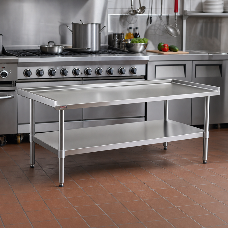 Product image #2 for Eagle Group 16-Gauge Stainless Steel Griddle/Equipment Stand with Undershelf, 60-3/8 Inch W x 24-3/8 Inch D x 25-1/4 Inch H