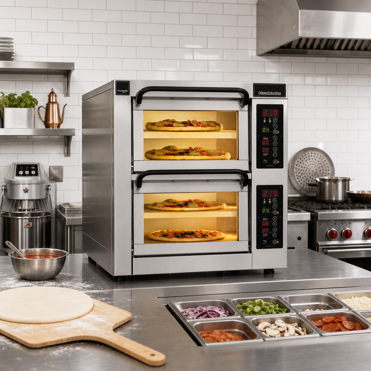 Product image #2 for PizzaMaster Countertop Electric Stone Hearth Pizza Oven with 2 Chambers and 4 Hearthstones per Oven