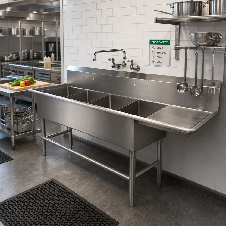 Product image #2 for John Boos Pro-Bowl 4-Compartment Stainless Steel Sink with 24-Inch Right-Hand Drainboard