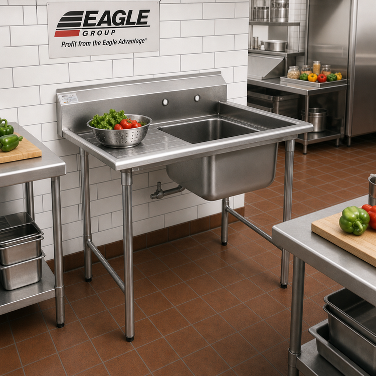 Product image #2 for Eagle Group 412 Series Two-Compartment 430 Stainless Steel Sink with Left Drainboard