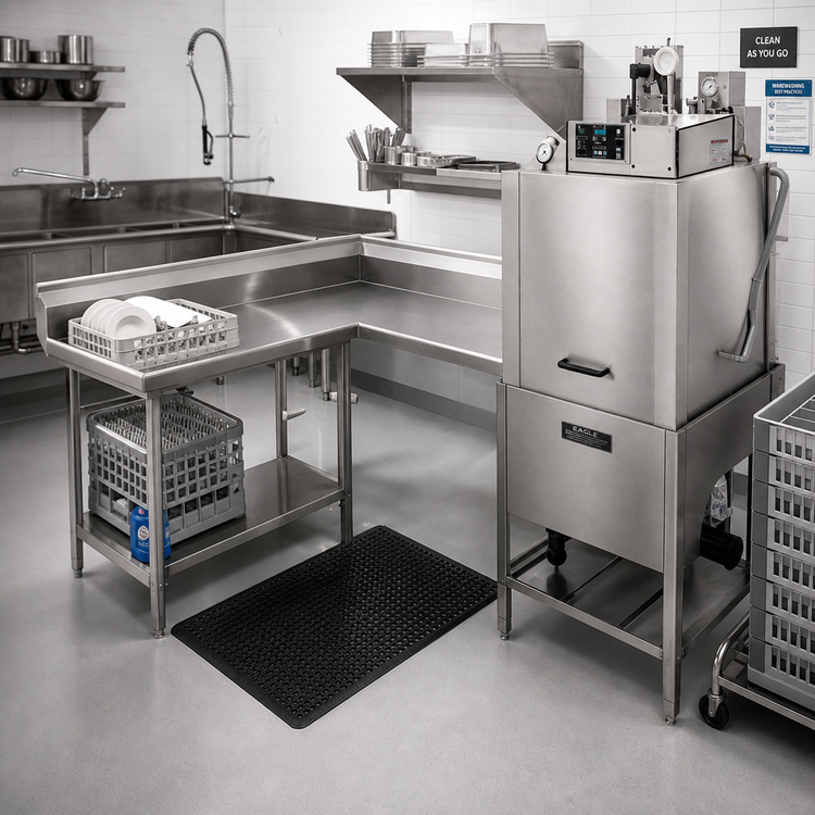 Product image #2 for Eagle Group Corner Clean Dishtable, 96-Inch Machine-to-Corner, 60-Inch Corner-to-End, Right-to-Left Operation, 16/430 Stainless Steel Top