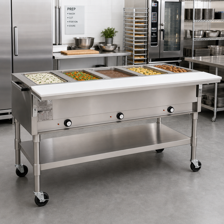 Product image #2 for Eagle Group Portable Electric Hot Food Table with 5 Dry Wells, Open Base, 82-Inch Wide, 240V