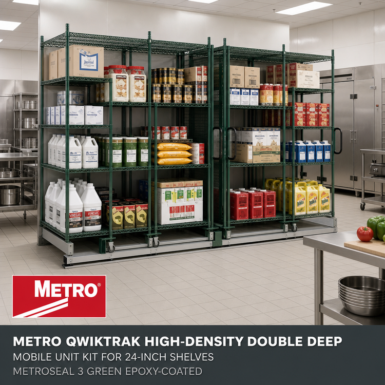 Product image #2 for Metro qwikTRAK High-Density Double Deep Mobile Unit Kit for 24-Inch Shelves, Metroseal 3 Green Epoxy-Coated