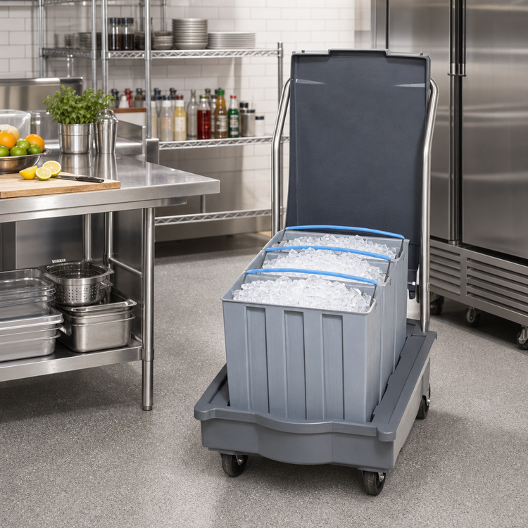 Product image #2 for SmartCART 75 Mobile Polyethylene Ice Caddy with 3 Totes, 75 lb Capacity