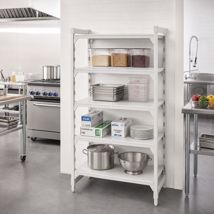Product image #3 for Cambro Camshelving Premium 4-Tier Solid Stationary Starter Unit, 48"W x 24"D x 72"H, Speckled Gray