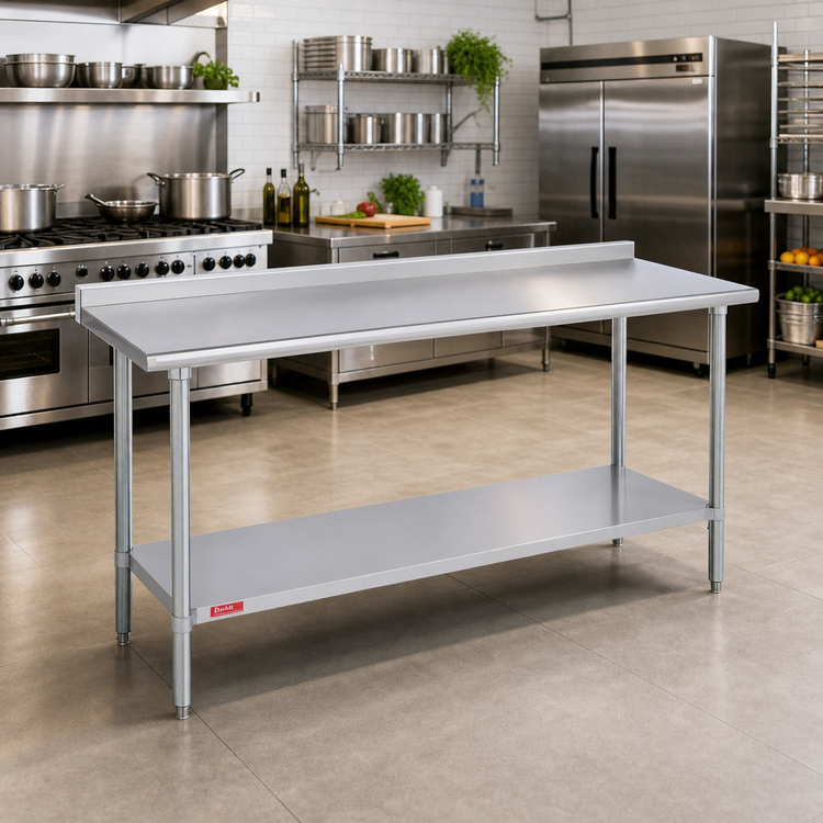 Product image #2 for Duke Deluxe Stainless Steel Work Table with 1-1/8-Inch Riser, 72-Inch x 30-Inch, Galvanized Base