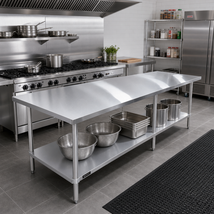 Product image #2 for Sapphire 120-Inch x 18-Inch Stainless Steel Flat Top Work Table with Galvanized Undershelf