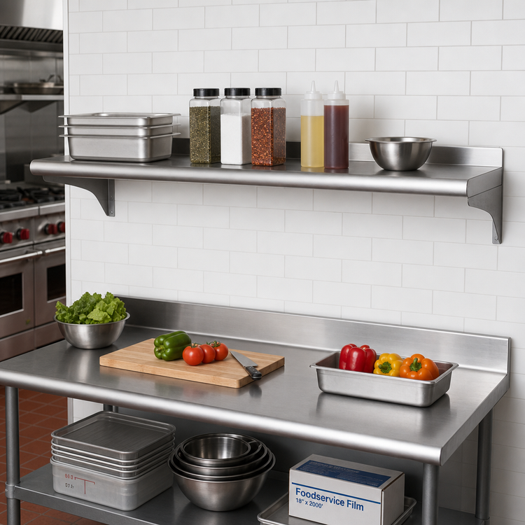 Product image #2 for Eagle Group WS1284-16/4 84" W x 12" D Wall-Mounted Shelf, 16 Gauge Type 430 Stainless Steel