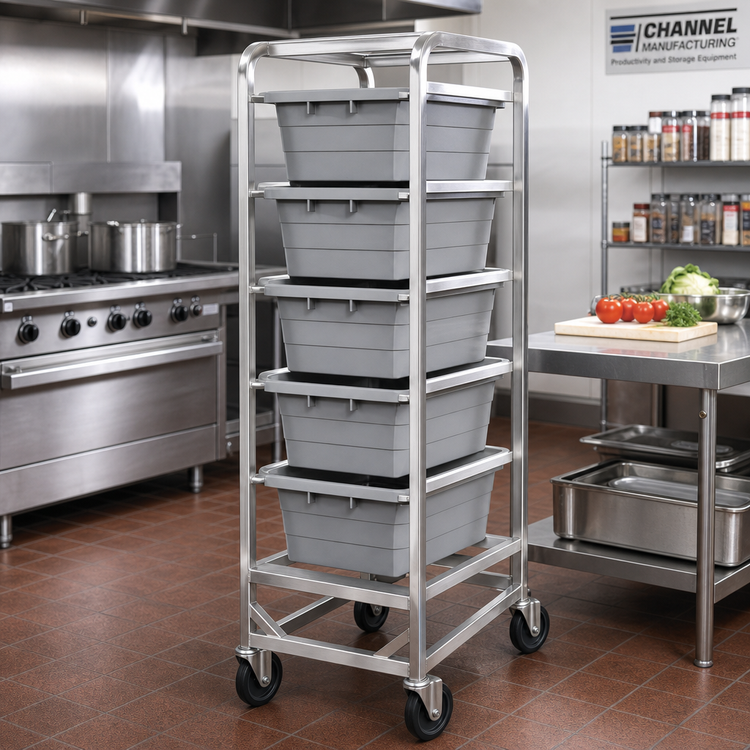 Product image #3 for Channel Manufacturing All-Welded Stainless Steel End-Load 4-Lug Rack with 5-Inch Swivel Stem Casters