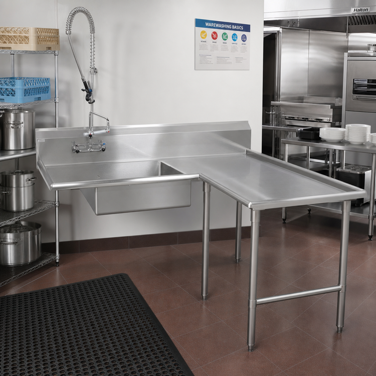 Product image #2 for John Boos Pro-Bowl L-Shaped Island Soiled Dishtable with Pre-Rinse Sink Bowl, 60 x 48 in, Right-to-Left