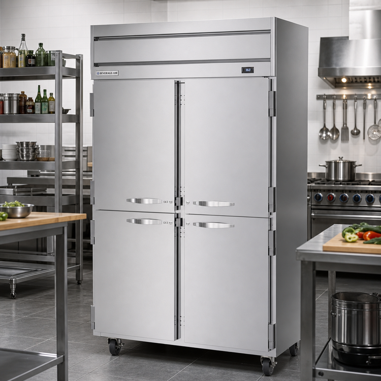 Product image #2 for Beverage-Air Horizon Series Two-Section Reach-In Refrigerator with 4 Half Solid Doors, Top-Mount Self-Contained Refrigeration