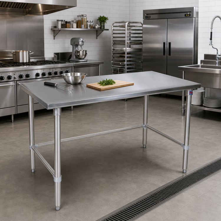 Product image #2 for John Boos Stallion 84" x 36" Stainless Steel Work Table with Stallion Safety Edge, Flat Top