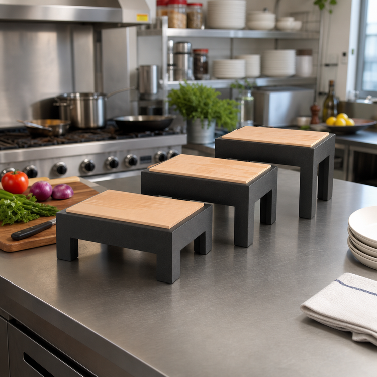 Product image #2 for Cubic Medium-Height Wood Display Cutting Board Table with Small Hardwood Cutting Board