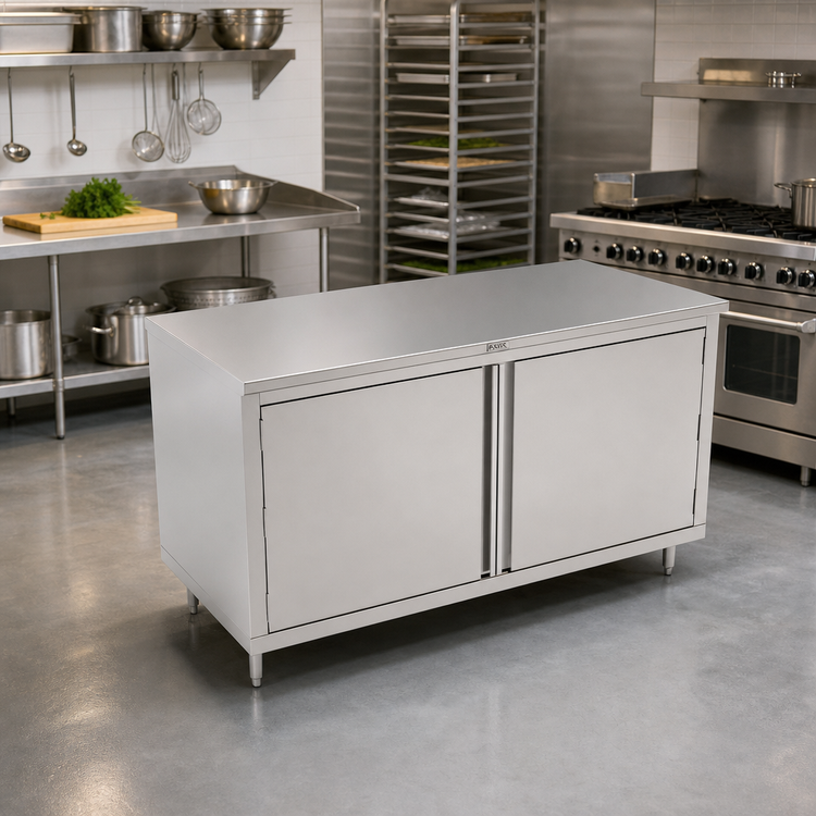 Product image #2 for John Boos 72-Inch x 24-Inch Enclosed Work Table with Cabinet Base, Hinged Doors, and Stainless Steel Flat Top