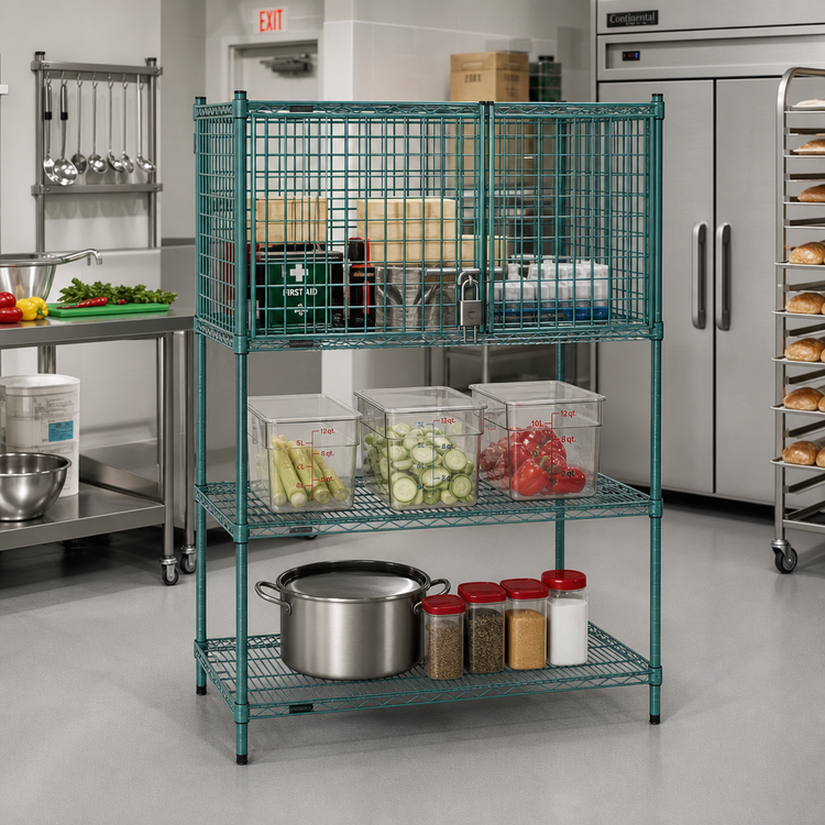 Product image #2 for EagleGard Security Enclosure Kit for Shelving, 36"W x 18"D, Hinged Doors, Blue-Green Hybrid Epoxy Finish