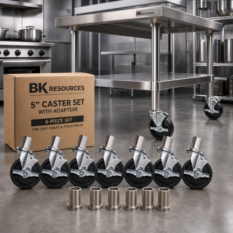 Product image #2 for BK Resources 6-Piece 5-Inch Caster Set with Adapters for Chef Tables and Steam Tables