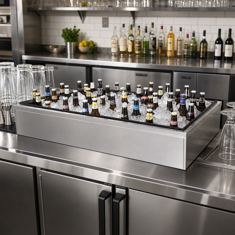 Product image #2 for Glastender Back Bar Ice Display Unit, 42 Inch x 18 Inch x 7 Inch, Stainless Steel