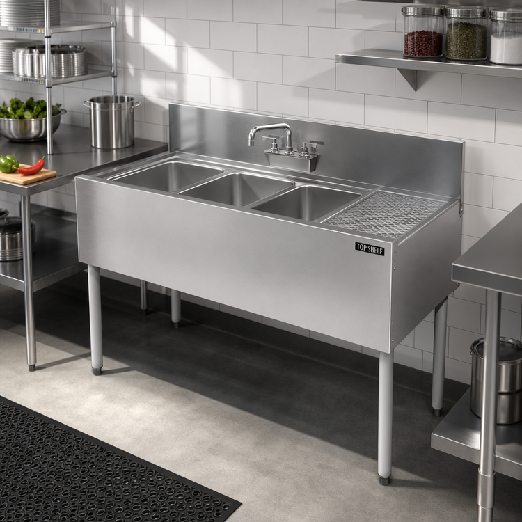 Product image #3 for Top Shelf 48-Inch Underbar Three-Compartment Stainless Steel Sink with Right Drainboard